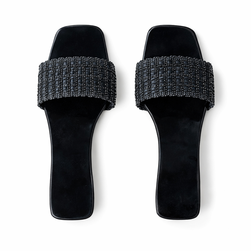 Women Beaded Slide Sandals with Flat Sole